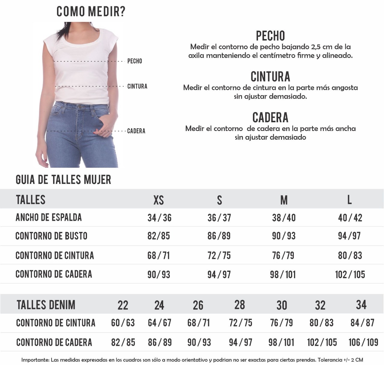 Tabla de medidas 2024 de pantalones de mujer